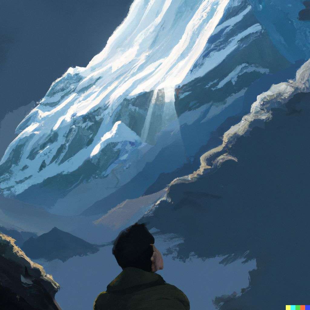 someone gazing at Mount Everest, painting by Kilian Eng
